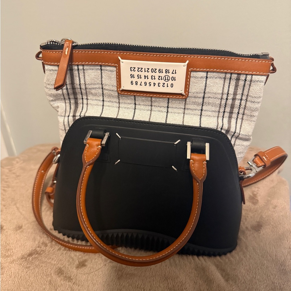 Maison Martin Margiela Navy and Tan Crossbody Bag